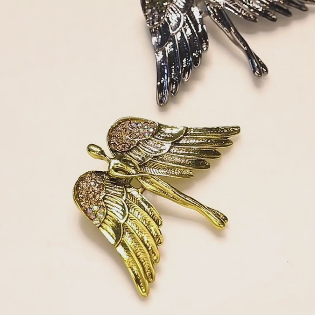 Vintage angel wing brooch, original gold and silver angel wings