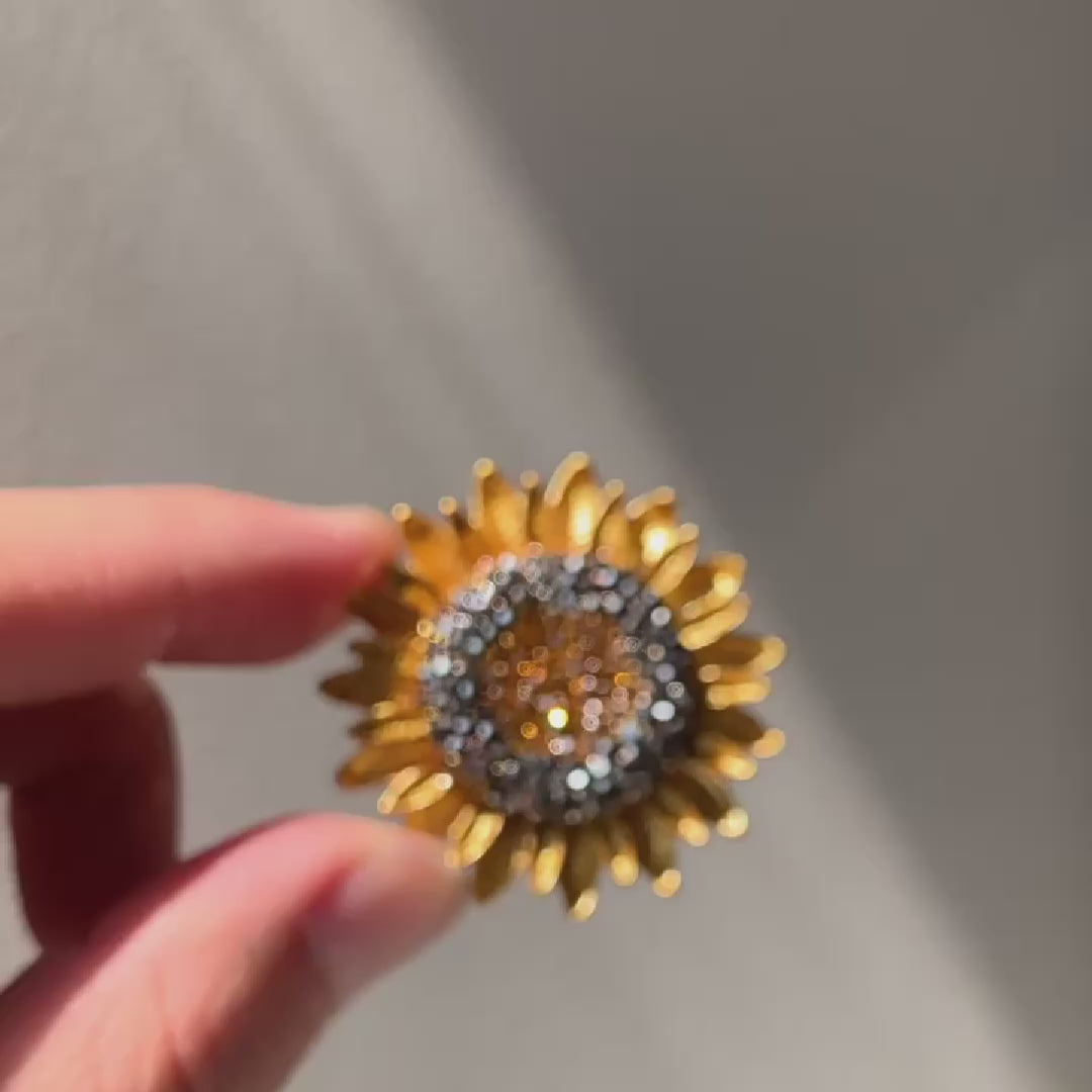 Van Gogh Sunflower Brooch: 18K Gold Crystal Replica Vintage original sunflower pin, women's gift jewelry accessories
