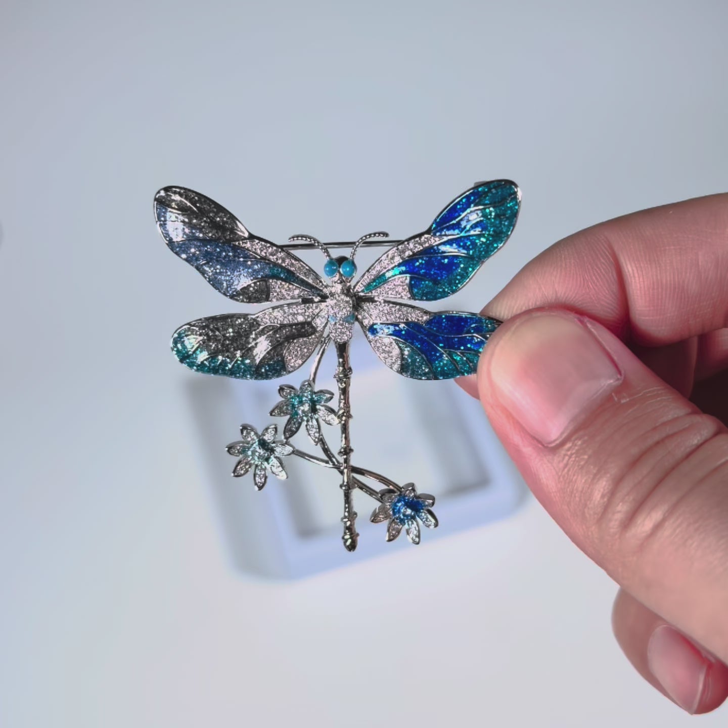 Load video: Blue enamel dragonfly brooch, vintage hand made jewelry brooches or pendant