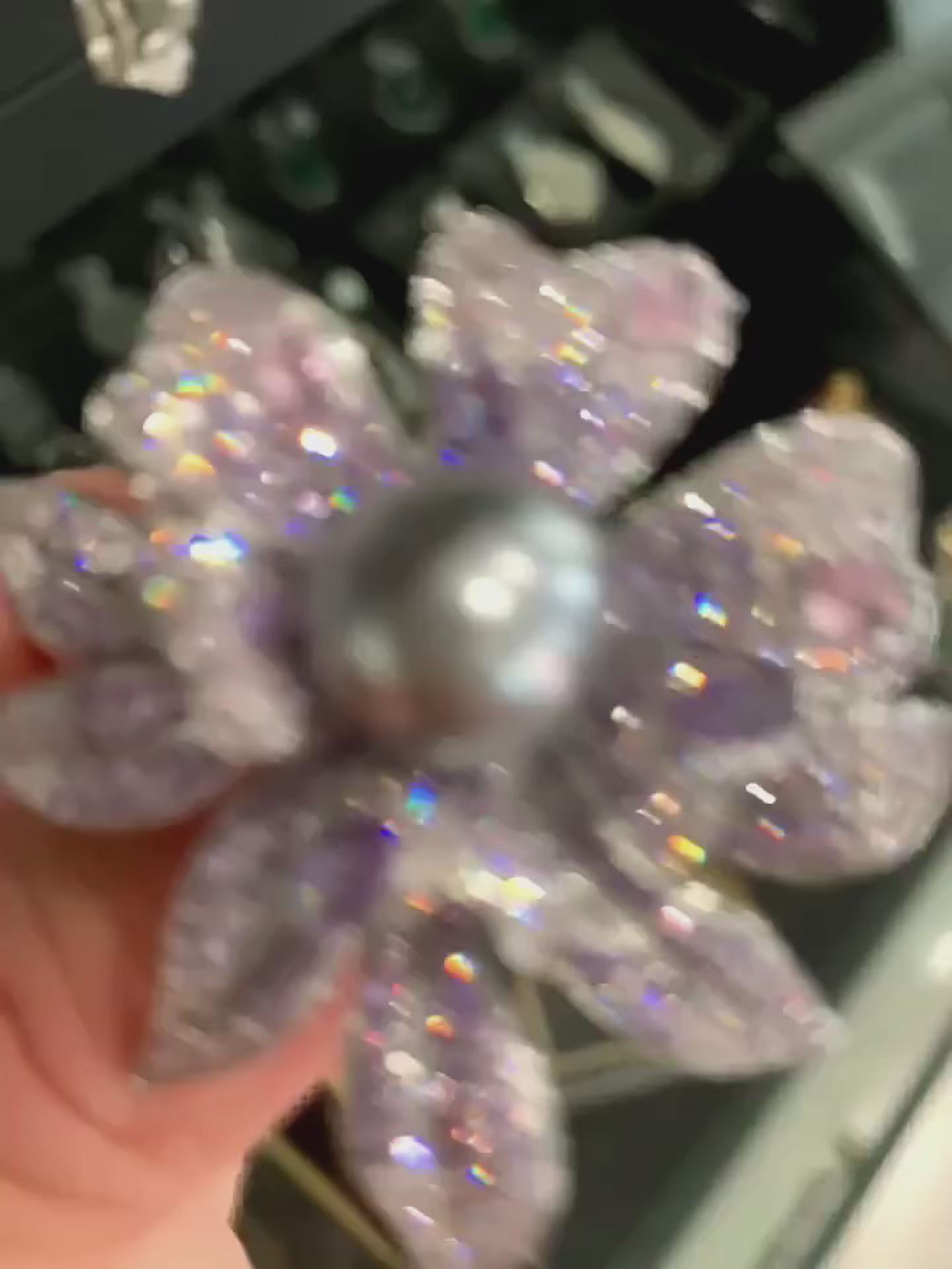 Load video: vintage flower brooches gradient zircon pearls pendant
