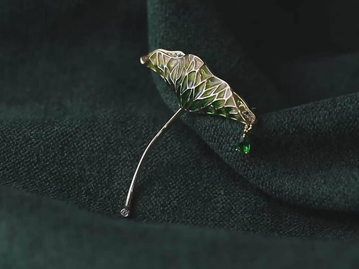 Enamel color Drip oil lotus leaf brooch zircon with pendant