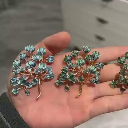 Blue vintage eucalyptus brooch, artist's botanical corsage pin