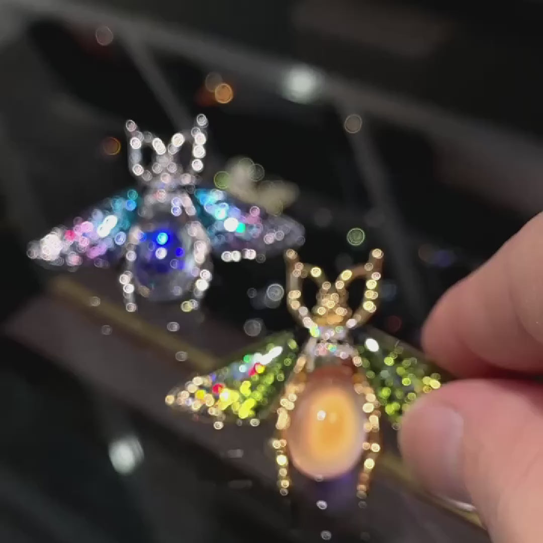 Load video: Colorful Moonstone Bee Brooch, vintage bee brooches for women gift