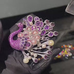 Original Luxury Natural Pearl Purple Crystal Peacock Brooch