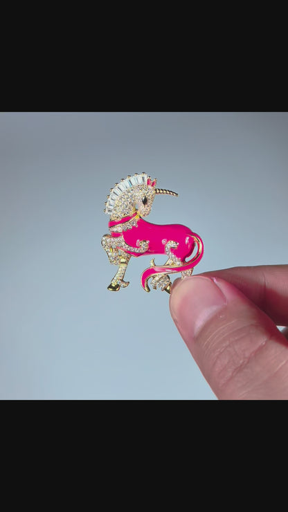Vintage Unicorn Brooch Sparkling Crystal Pink Unicorn Jewelry