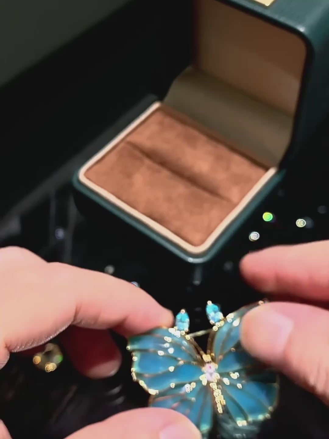Load video: Blue crystal butterfly original brooch women's jewelry gift with box