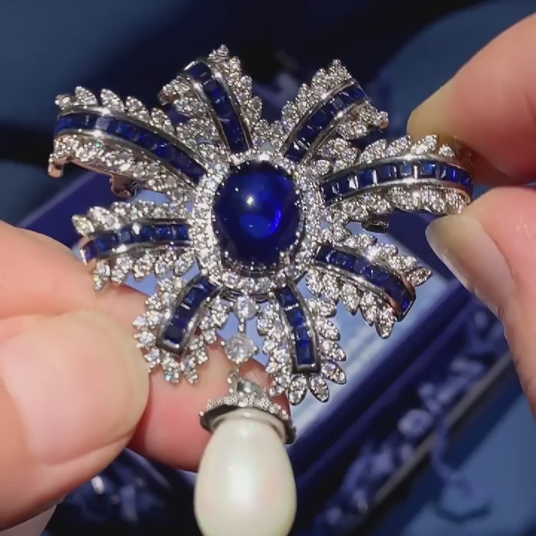 Luxurious and shining blue chalcedony pearl wheat ear shaped brooch or pendant