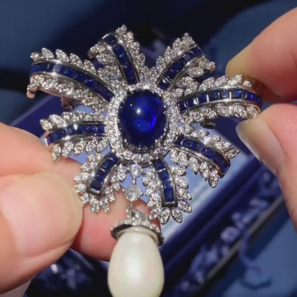 Luxurious and shining blue chalcedony pearl wheat ear shaped brooch or pendant