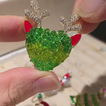 Crystal Christmas Deer Brooch: Copper Zircon Elk Pin