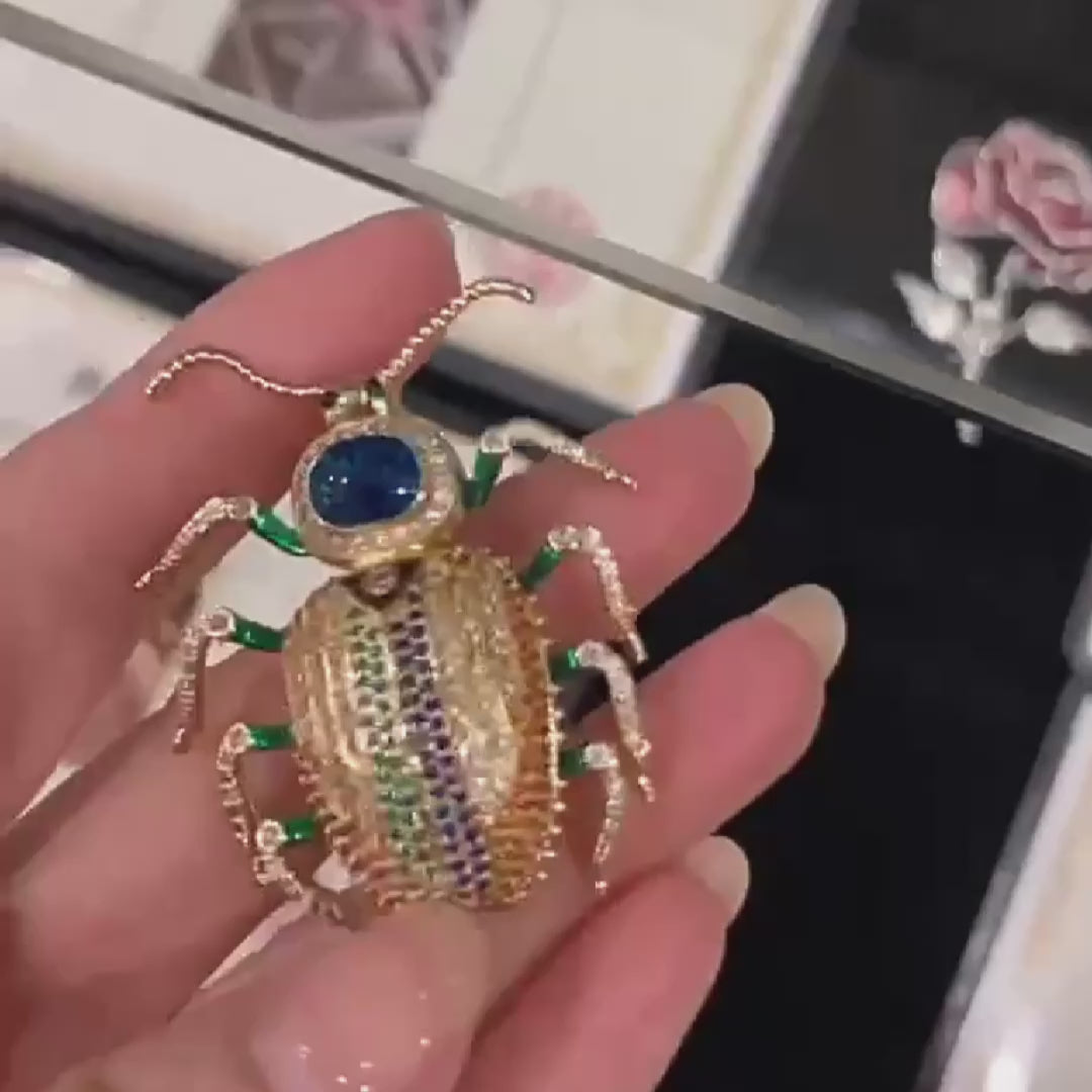 Load video: Personalized creative colorful beetle brooch High-grade zircon insect brooches